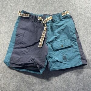 Teddy Fresh Nylon Shorts Mens Medium Teal Navy Colorblock Bear Belt Utility